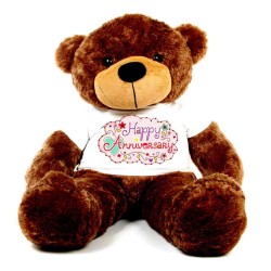 Brown 5 feet Big Teddy Bear wearing a Happy Anniversary T-shirt